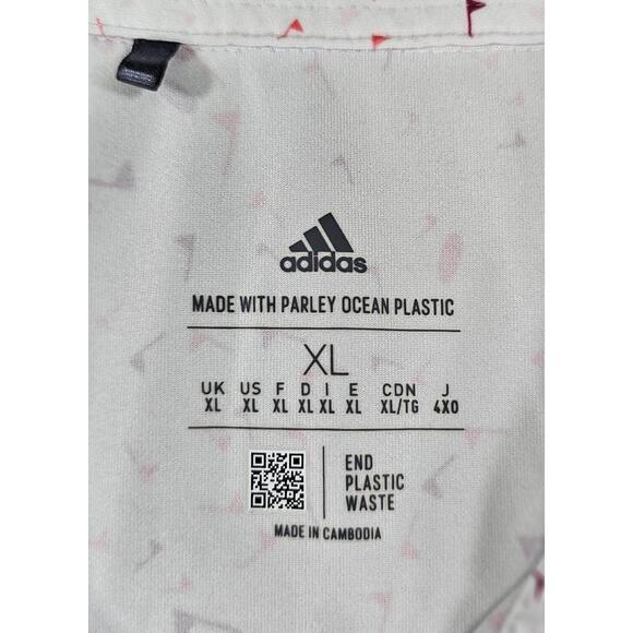 Adidas Primeblue Golf Polo XL White Burgundy Red Flag Print Parley Globe - Picture 7 of 9